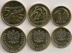 Монета. Польша. 1, 2 и 5 грошей 2013 год. Royal mint.