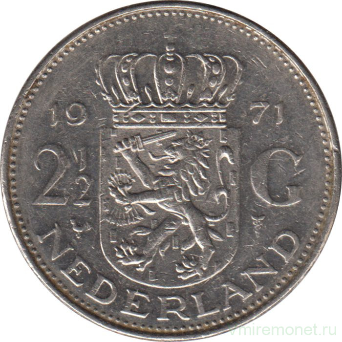 Монета. Нидерланды. 2,5 гульдена 1971 год.