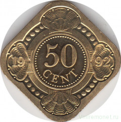 Монета. Нидерландские Антильские острова. 50 центов 1992 год.