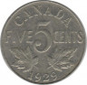 Монета. Канада. 5 центов 1929 год.