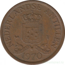 Монета. Нидерландские Антильские острова. 1 цент 1970 год. Новый тип.