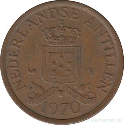 Монета. Нидерландские Антильские острова. 1 цент 1970 год. Новый тип.