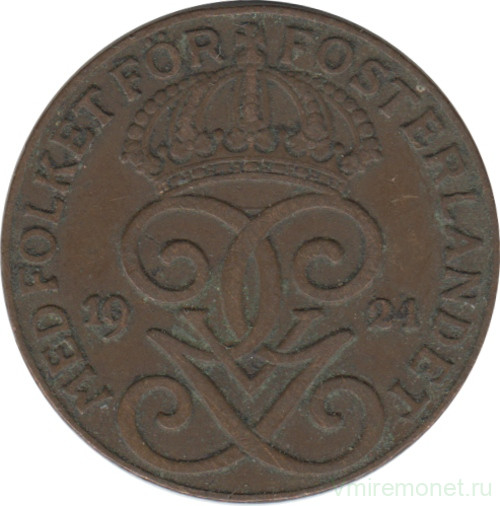 Монета. Швеция. 2 эре 1921 год.