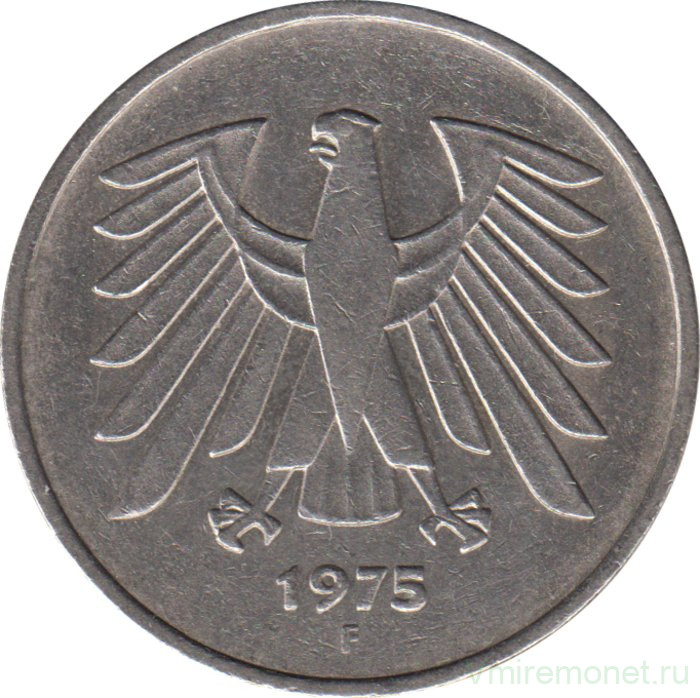 Монета. ФРГ. 5 марок 1975 год. Монетный двор - Штутгарт (F).