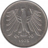 Монета. ФРГ. 5 марок 1975 год. Монетный двор - Штутгарт (F). ав.
