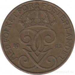 Монета. Швеция. 5 эре 1942 год (бронза).