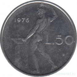 Монета. Италия. 50 лир 1976 год.