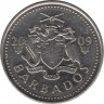 Монета. Барбадос. 25 центов 2009 год. ав.
