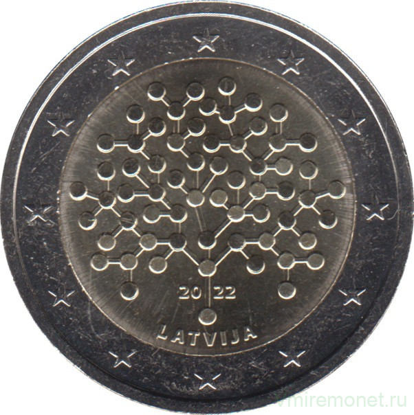 Монета. Латвия. 2 евро 2022 год. Финансовая грамотность.