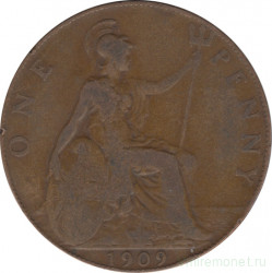 Монета. Великобритания. 1 пенни 1909 год.