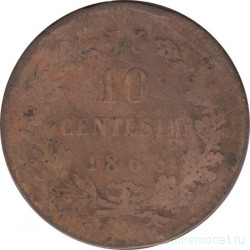 Монета. Италия. 10 чентезимо 1866 год.