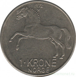 Монета. Норвегия. 1 крона 1972 год.