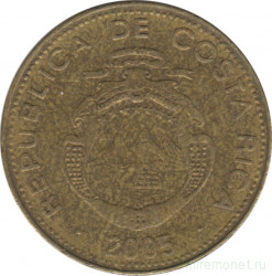 Монета. Коста-Рика. 25 колонов 2005 год.