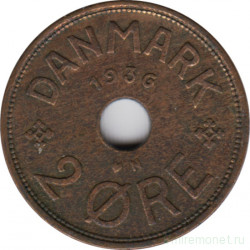 Монета. Дания. 2 эре 1936 год.