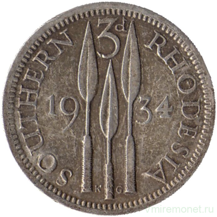Монета. Южная Родезия. 3 пенса 1934 год.
