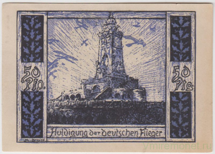 Бона. Нотгельд. Германия. Город Франкенхаузен. 50 пфеннигов 1921 год. Реверс 4. Вариант 373.1.b.4.