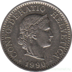 Монета. Швейцария. 10 раппенов 1990 год.