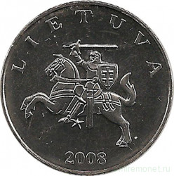 Монета. Литва. 1 лит 2008 год.