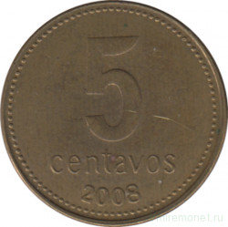 Монета. Аргентина. 5 сентаво 2008 год.