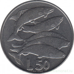 Монета. Сан-Марино. 50 лир 1975 год. Рыба.