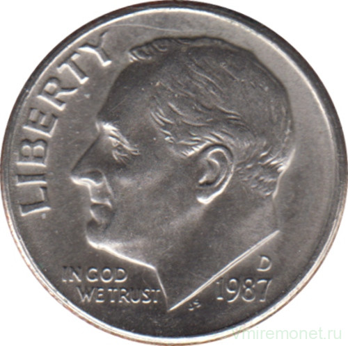 Монета. США. 10 центов 1987 год. Монетный двор D.