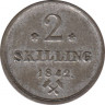 Монета. Норвегия. 2 скиллинга 1842 год. ав.