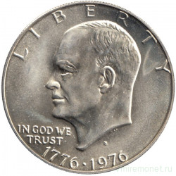 Монета. США. 1 доллар 1976 год. 200 лет независимости США. Монетный двор S. Серебро.