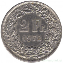 Монета. Швейцария. 2 франка 1972 год.