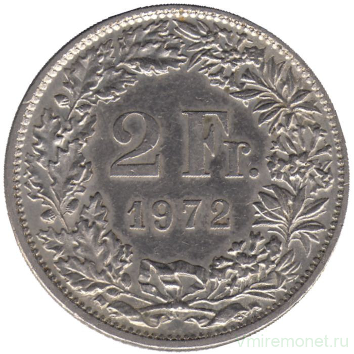 Монета. Швейцария. 2 франка 1972 год.