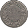  Монета. Швейцария. 2 франка 1972 год. ав.