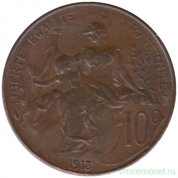 Монета. Франция. 10 сантимов 1913 год.  Монета. Франция. 10 сантимов 1913 год.