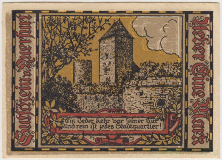 Бона. Нотгельд. Германия. Город Кверфурт. 1 марка 1921 год. Вариант 1090.1.3.2.