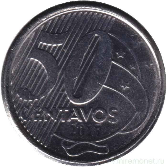 Монета. Бразилия. 50 сентаво 2017 год.