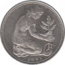 Монета. ФРГ. 50 пфеннигов 1991 год. Монетный двор - Карлсруэ (G). ав.