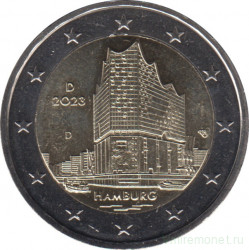 Монета. Германия. 2 евро 2023 год. Гамбург (D).