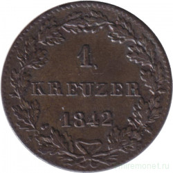 Монета. Германия. Франкфурт. 1 крейцер 1842 год.
