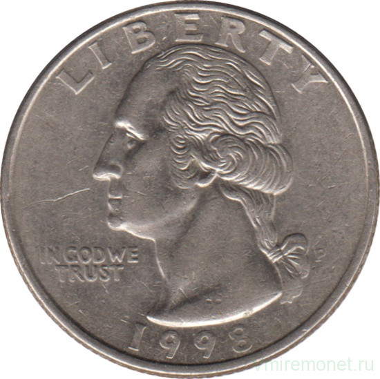 Монета. США. 25 центов 1998 год. Монетный двор P.