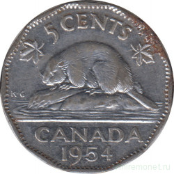 Монета. Канада. 5 центов 1954 год.