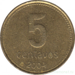 Монета. Аргентина. 5 сентаво 2004 год.