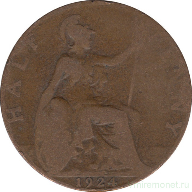 Монета. Великобритания. 1/2 пенни 1924 год.