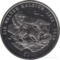 Монета. Великобритания. Британские Виргинские острова. 1 доллар 2002 год. Уолтер Рэйли.