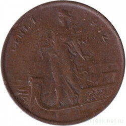 Монета. Италия. 1 чентезимо 1912 год.