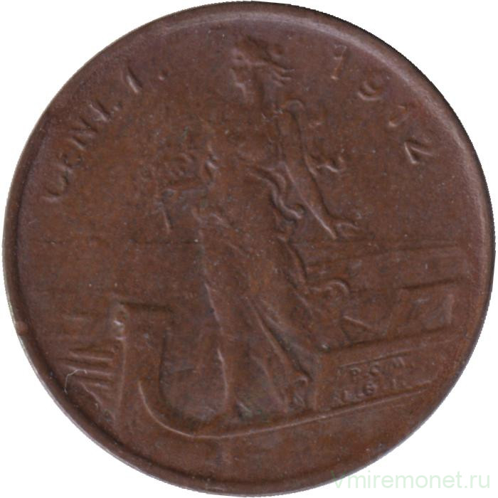 Монета. Италия. 1 чентезимо 1912 год.