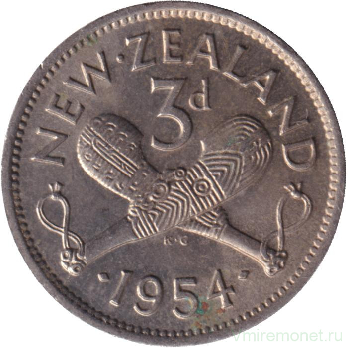 Монета. Новая Зеландия. 3 пенса 1954 год.