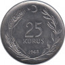  Монета. Турция. 25 курушей 1968 год. ав.