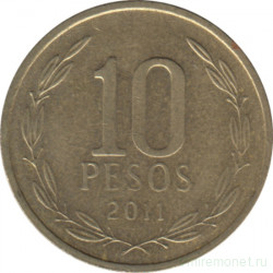 Монета. Чили. 10 песо 2011 год.