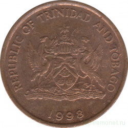 Монета. Тринидад и Тобаго. 5 центов 1998 год.