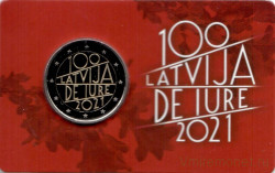 Монета. Латвия. 2 евро 2021 год. 100 лет признанию государственной независимости Латвии. Блистер, коинкарта.