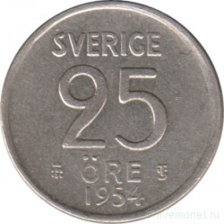 Монета. Швеция. 25 эре 1954 год.