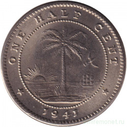 Монета. Либерия. 1/2 цента 1941 год.